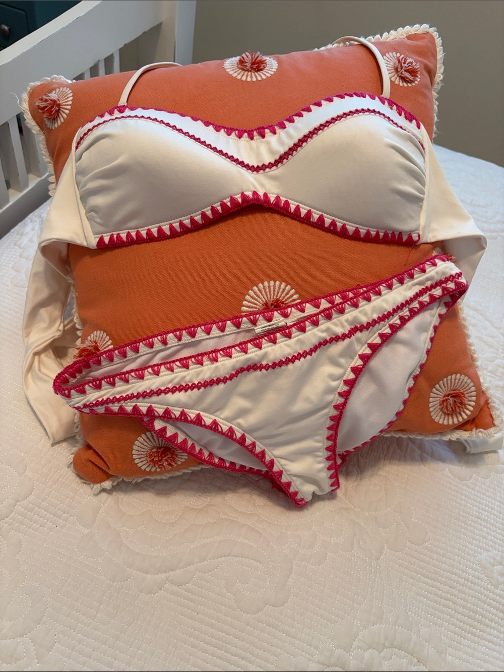 Bar 111 White & Pink Trim Bandeau Bikini Set -